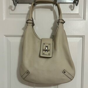 Banana Republic Ivory Pebbled Leather Turn-lock Hobo Shoulder Bag